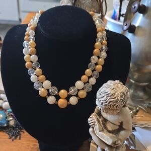 Elegant Gold and Clear Beaded Necklace 1940s Or 50s